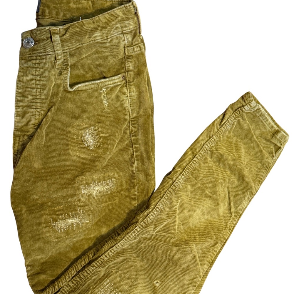 Zara Men’s Brown Distressed Corduroy Skinny Pants 31 | Stretch Cotton Button Fly